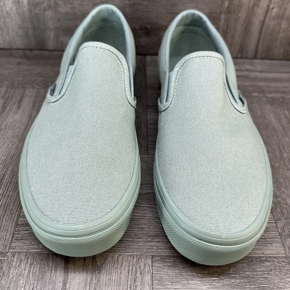 Vans Classic Slip-On Women 6.5‎ Sage Green Canvas Monochromatic Skate Shoes NEW